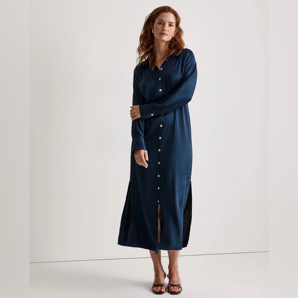 Madewell Satin Button-Front Midi Shirtdress